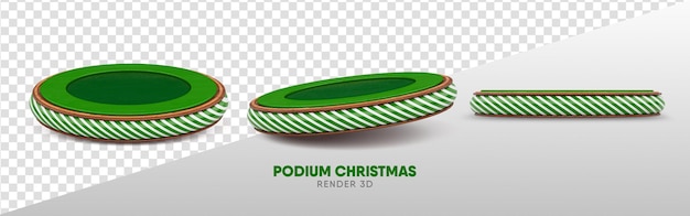 Green podium with realistic stripes for christmas template in multiple perspectives