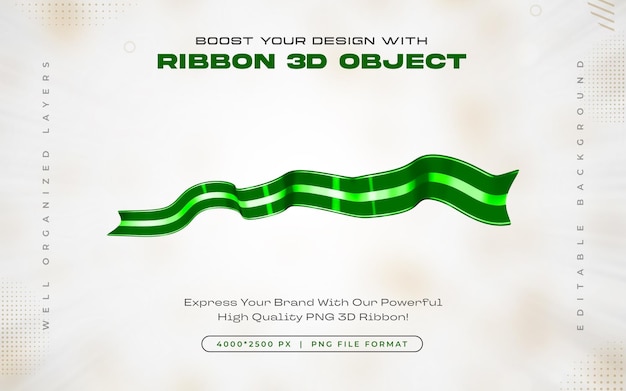 Free PSD green ribbon icon isolated 3d render illustration