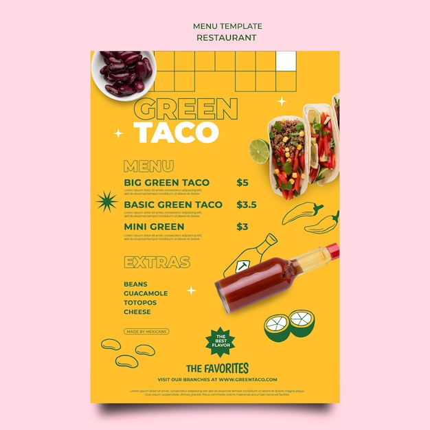 PSD gratuito modello di menu del ristorante di taco verde