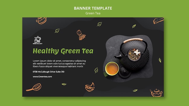 PSD gratuito banner di modello di annuncio di tè verde
