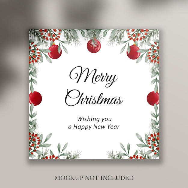 Free PSD greenery leaf and berry red invitation merry christmas template