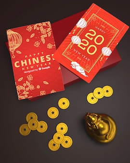 Greeting cards on table for chinese new year