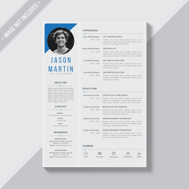 Grey cv template with blue details