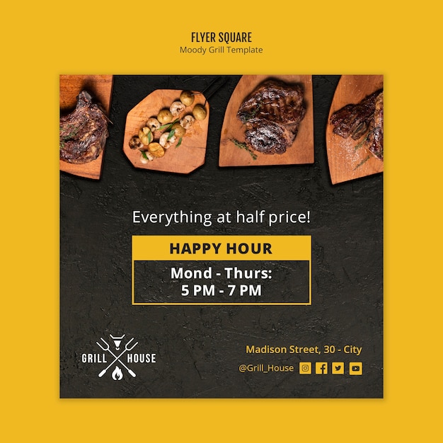 Grill house square flyer template