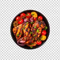 Бесплатный PSD Курица на гриле или жареный барбекю с специями и помидорами на прозрачном фоне