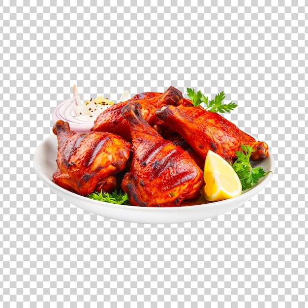 Grilled chicken or roasted bbq with spices and tomato on a transparent background