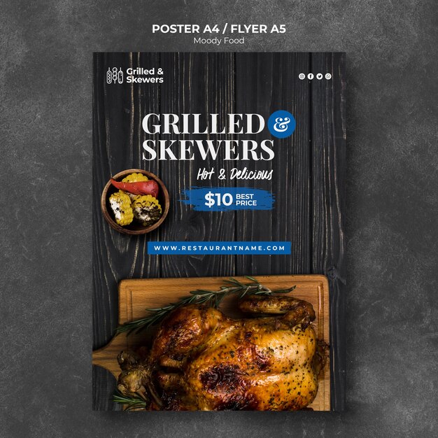 Grilled skewers restaurant poster template