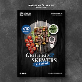 Grilled skewers with veggies restaurant poster template