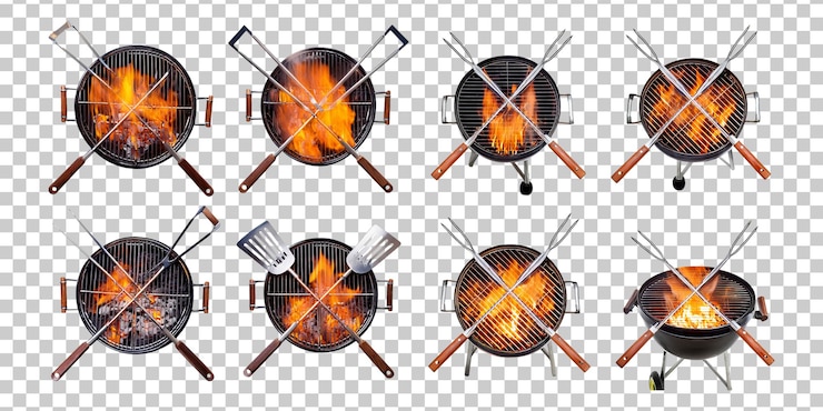 Free PSD grilling equipment with flames and crossed swords