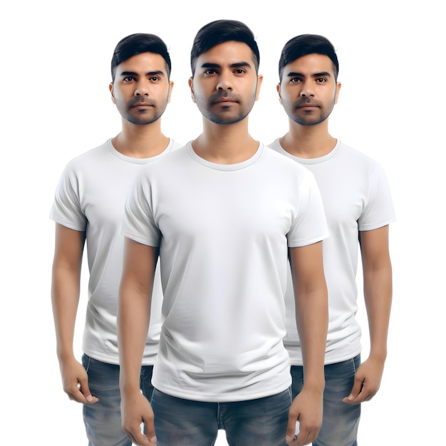 Free PSD group of young indian men in blank t shirts isolated on white