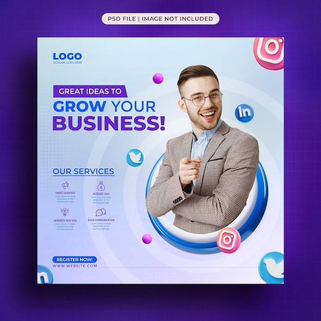 Free PSD grow your business social media post template