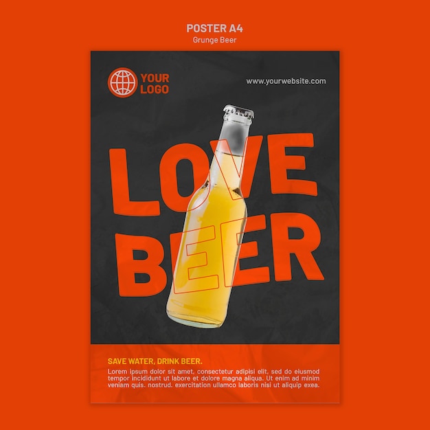 PSD gratuito modello di poster di birra grunge