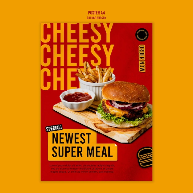 Grunge burger poster template