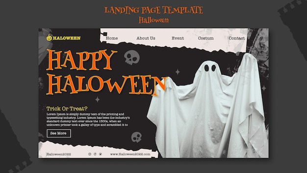 無料PSD 汚れたハッピーハロウィンのランディングページ