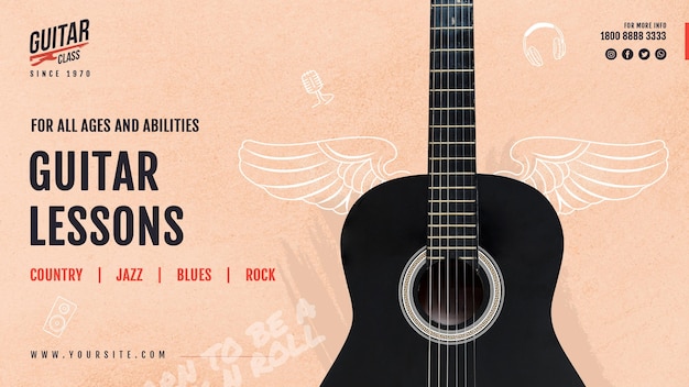 Бесплатный PSD Шаблон баннера уроки игры на гитаре