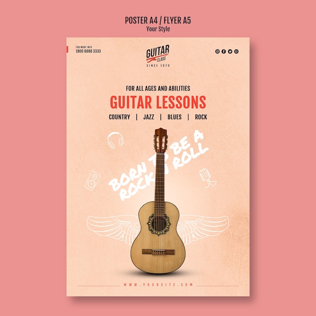 Guitar lessons poster template