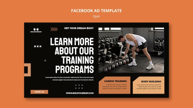 Рекламный шаблон тренажерного зала и фитнеса в социальных сетях