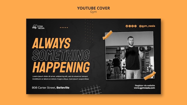 無料PSD ジムとフィットネスのyoutubeカバーテンプレート