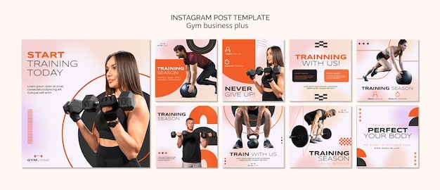 PSD gratuito raccolta di post di instagram di attività in palestra