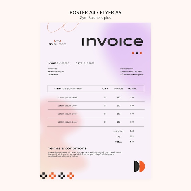 Free PSD gym business invoice template