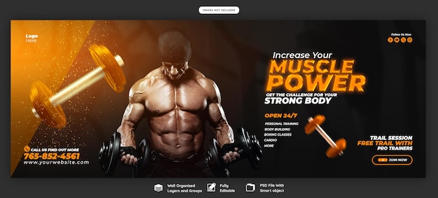 PSD gratuito modello di banner di copertina di facebook per palestra e fitness