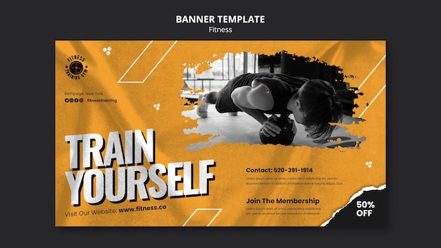 Gym and fitness horizontal banner template