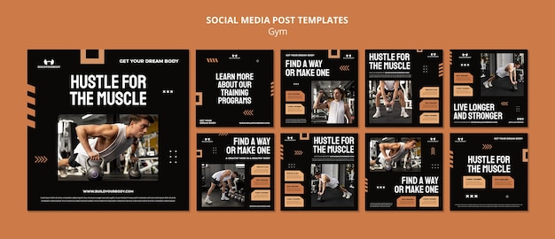 Free PSD gym and fitness instagram posts collection