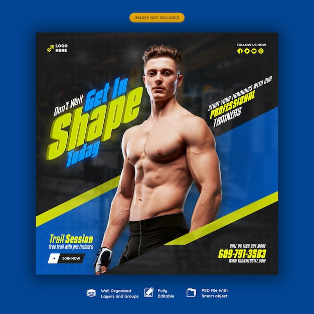 Gym and fitness social media banner template