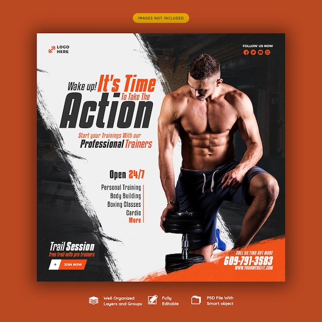 Gym and fitness social media banner template