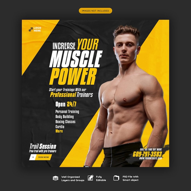 Free PSD gym and fitness social media banner template