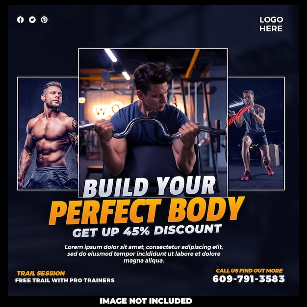 Gym and fitness social media post template