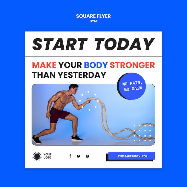 Gym and fitness square flyer template