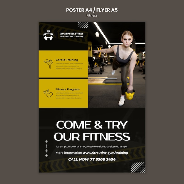 PSD gratuito modello di poster verticale per palestra e fitness