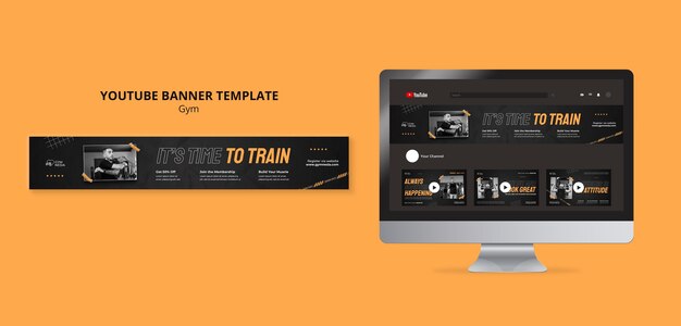 Free PSD gym and fitness youtube banner template