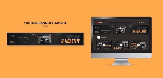 Gym and fitness youtube banner template