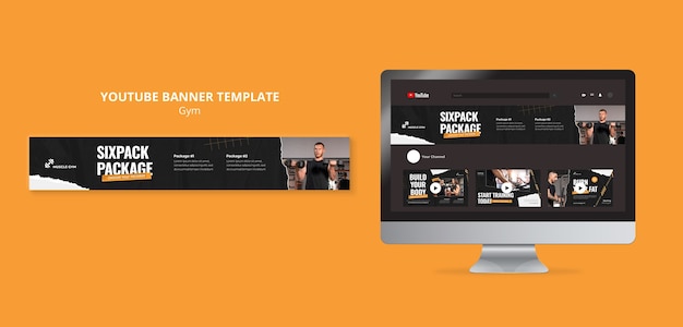 Free PSD gym and fitness youtube banner template