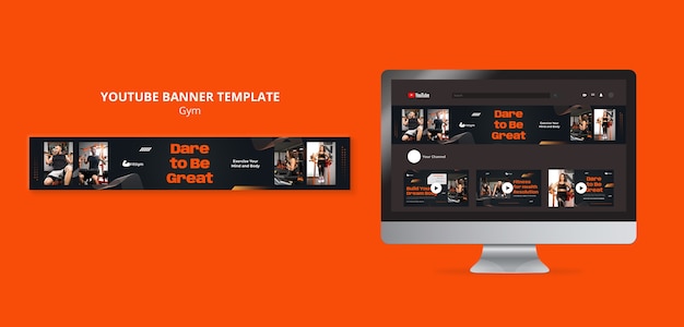 Free PSD gym and fitness youtube banner template