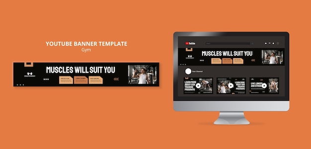 Free PSD gym and fitness youtube banner template