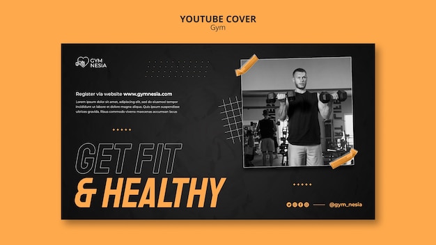 PSD gratuito modello di copertina di youtube per palestra e fitness