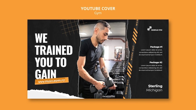 PSD gratuito modello di copertina di youtube per palestra e fitness