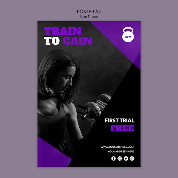 Free PSD gym theme concept poster template