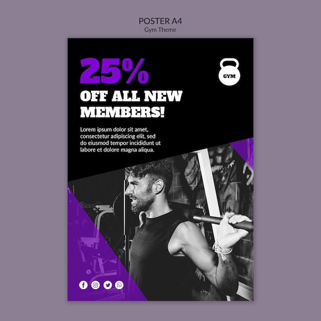 Free PSD gym theme concept poster template