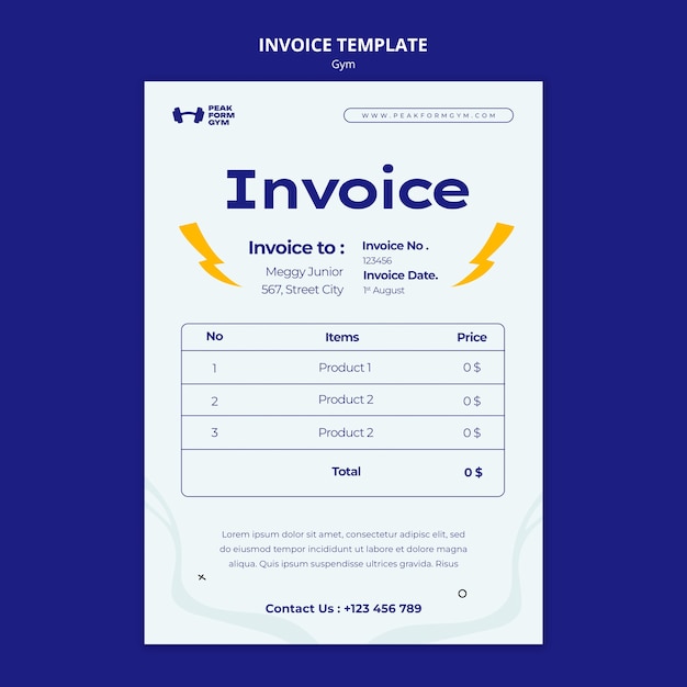 Free PSD gym training invoice template