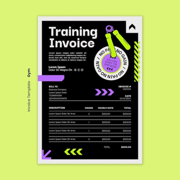 Gym training invoice template