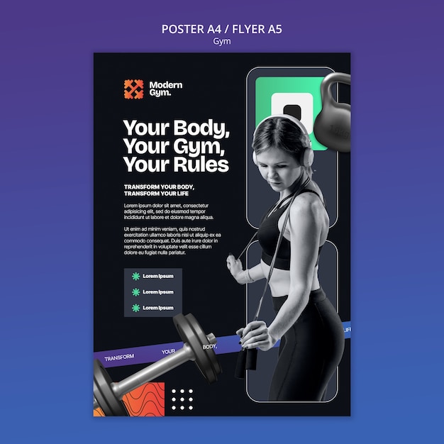 Free PSD gym training poster template