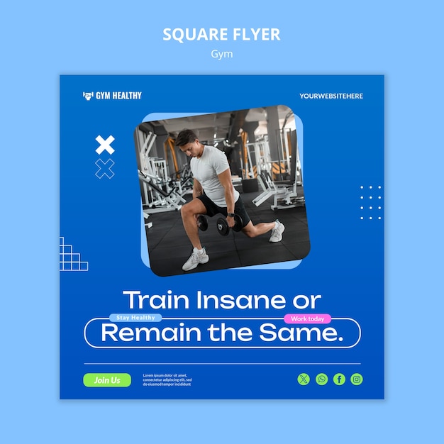 Gym training square flyer template