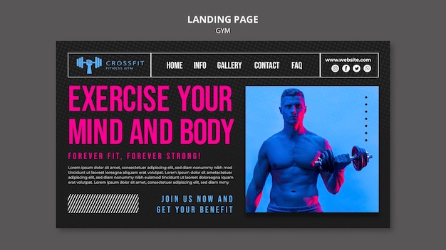 Free PSD gym web template with photo