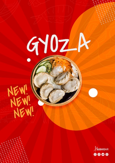 Free PSD gyoza or jiaozi recipe for asian oriental japanese restaurant or sushibar