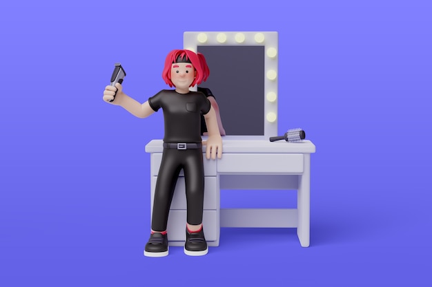 Free PSD hairdresser character composition rendering