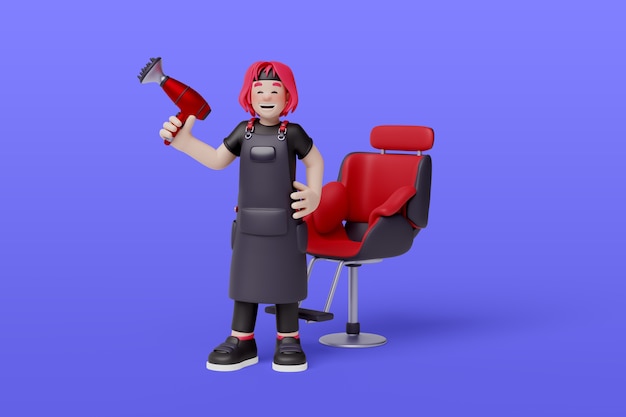 Free PSD hairdresser character composition rendering